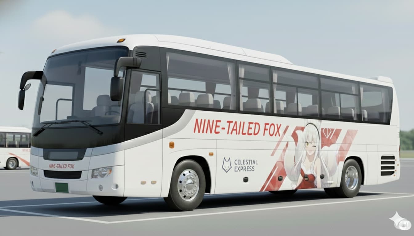 【架空ラッピングバス】九尾の狐ラッピングバス（フォトVer） | の人気AIイラスト・グラビア