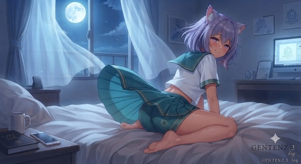 月夜のベッドでパンチラのセーラー日焼けギャルシス