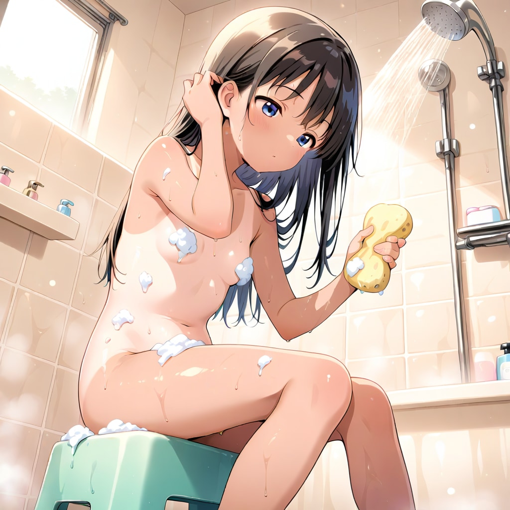日焼け少女の入浴
