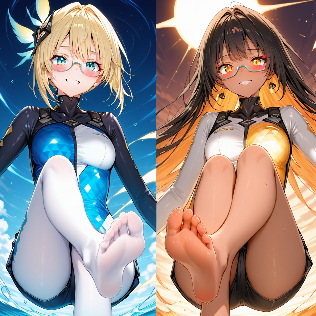 金髪メガネと黒髪メガネの対比
