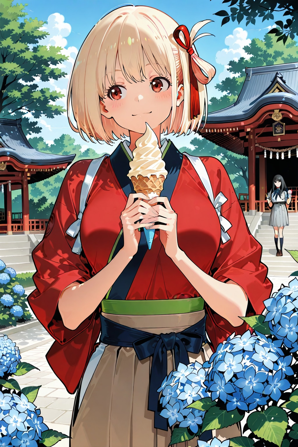 紫陽花とソフトクリーム🍦（遠くにたきな）