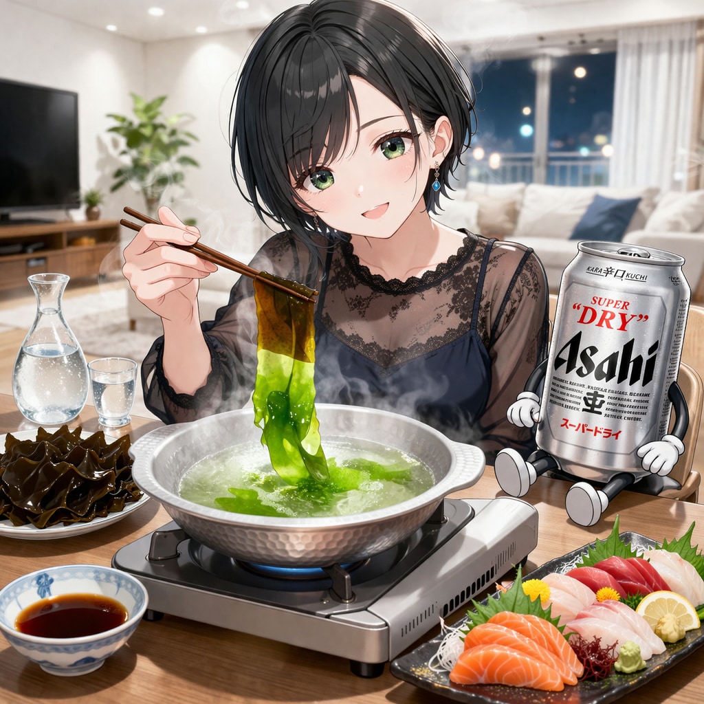 わかめしゃぶしゃぶを食べる藍音ちゃん