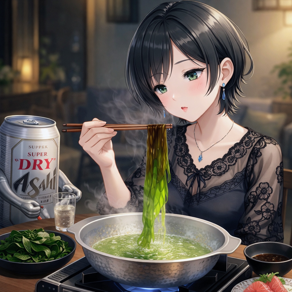 わかめしゃぶしゃぶを食べる藍音ちゃん