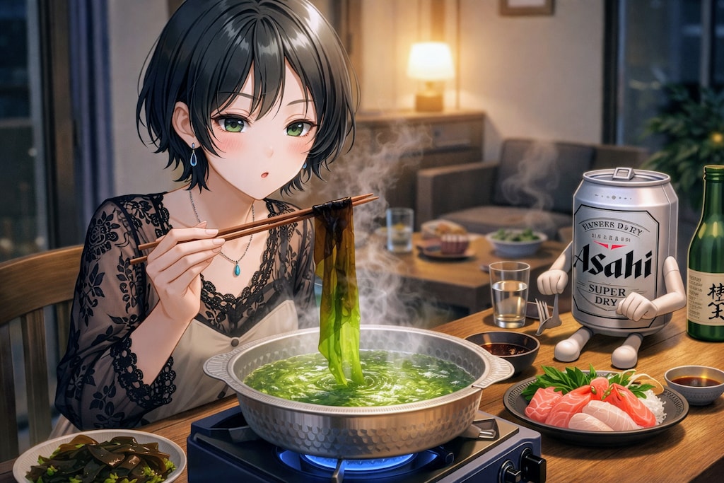 わかめしゃぶしゃぶを食べる藍音ちゃん