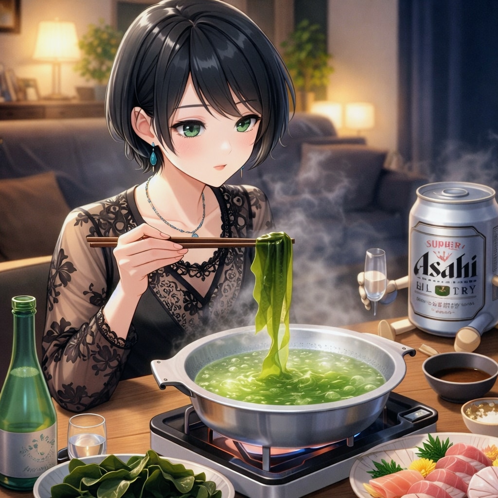 わかめしゃぶしゃぶを食べる藍音ちゃん