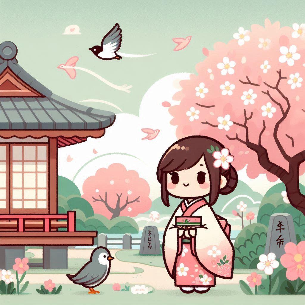 フラットカラー・ちびちゃんと花鳥図 | の人気AIイラスト・グラビア