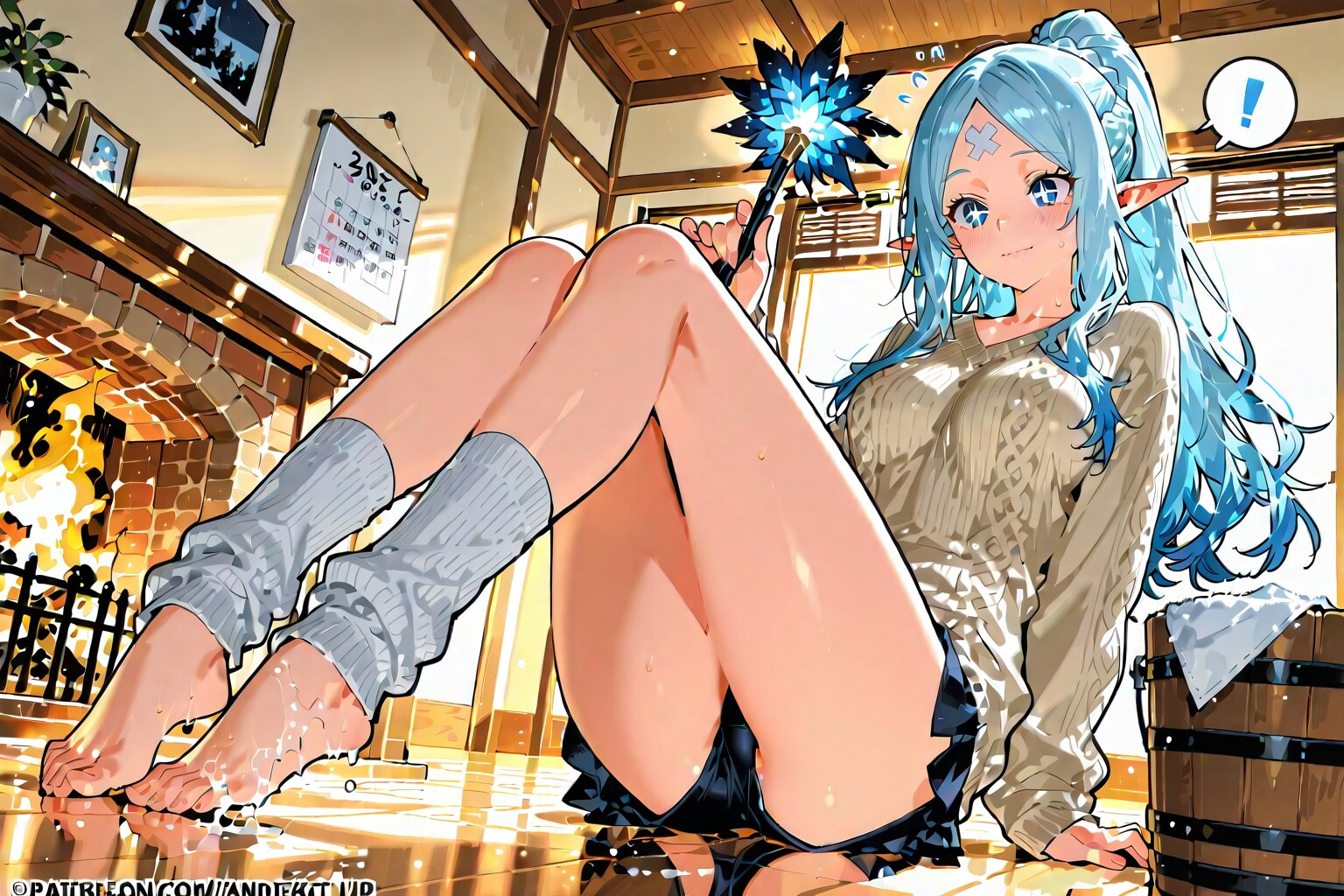 お掃除中のエルフの女の子