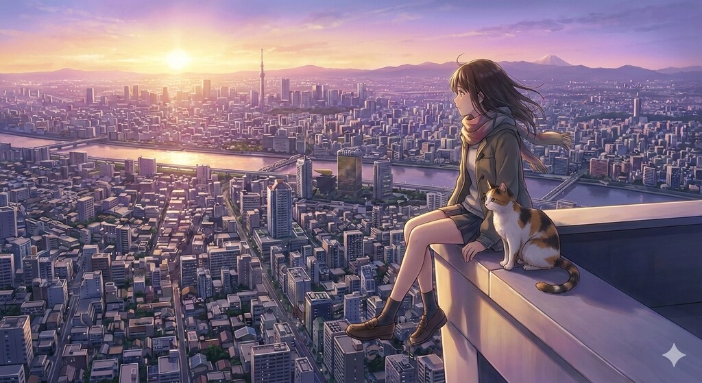 街並みを見下ろす少女