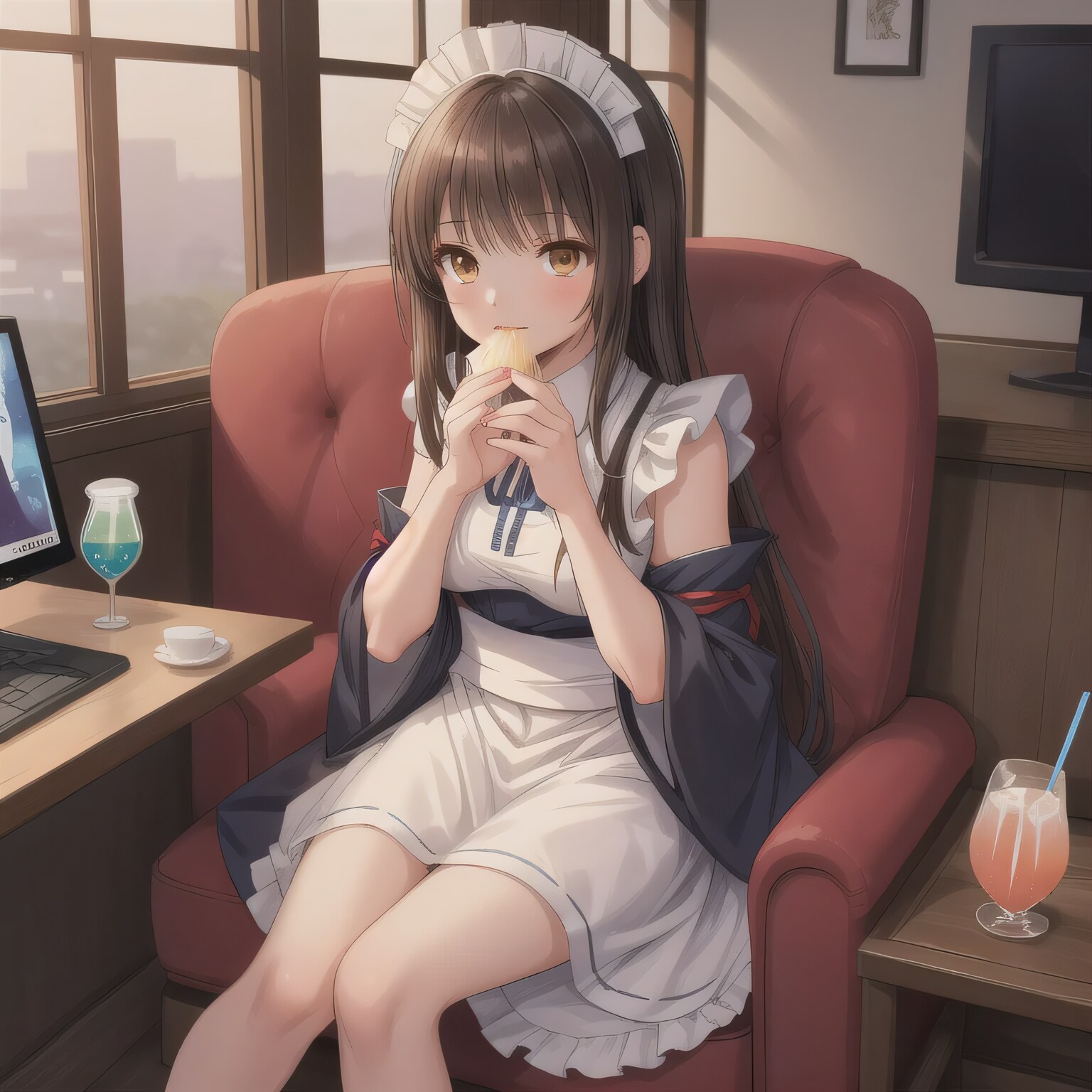 黒髪ロングで漫画喫茶の少女１８ | の人気AIイラスト・グラビア