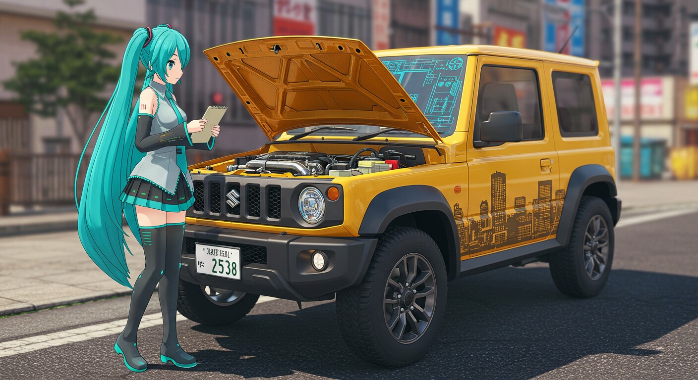 初音ミクがスズキジムニーを点検する　　さらにリメイク