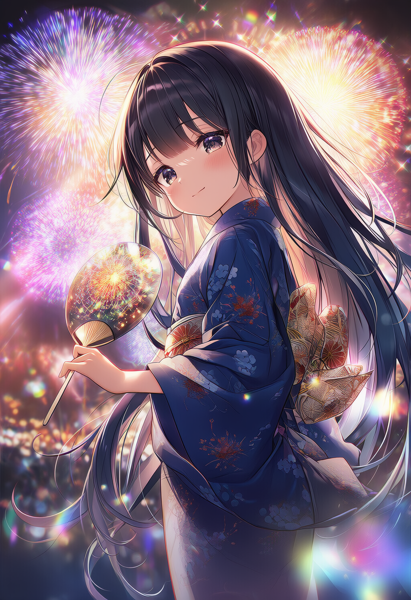 女子高生と花火