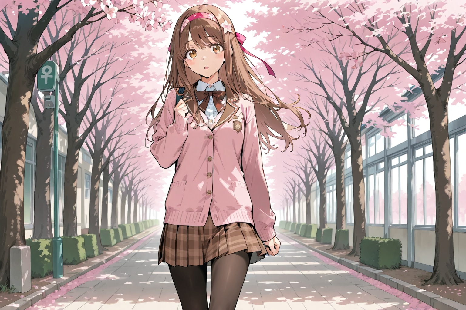 桜並木の中を登校する女子高生 | の人気AIイラスト・グラビア