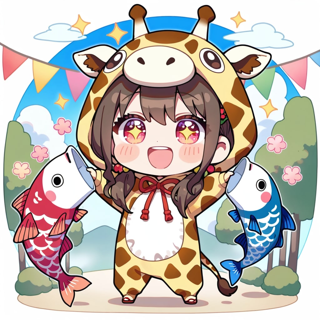 こどもの日のキリン着ぐるみちび子ちゃん