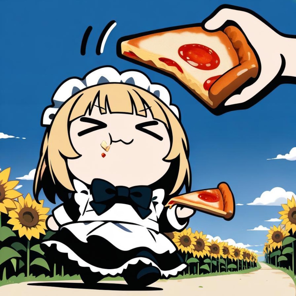 おピッツァと サンフラワーと メイドちゃん????