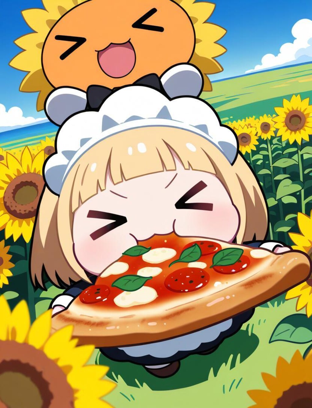おピッツァと サンフラワーと メイドちゃん????