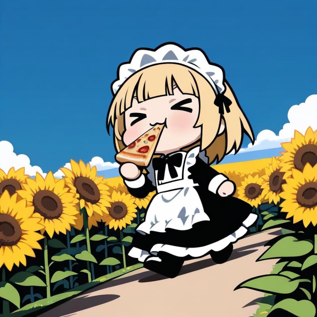 おピッツァと サンフラワーと メイドちゃん????
