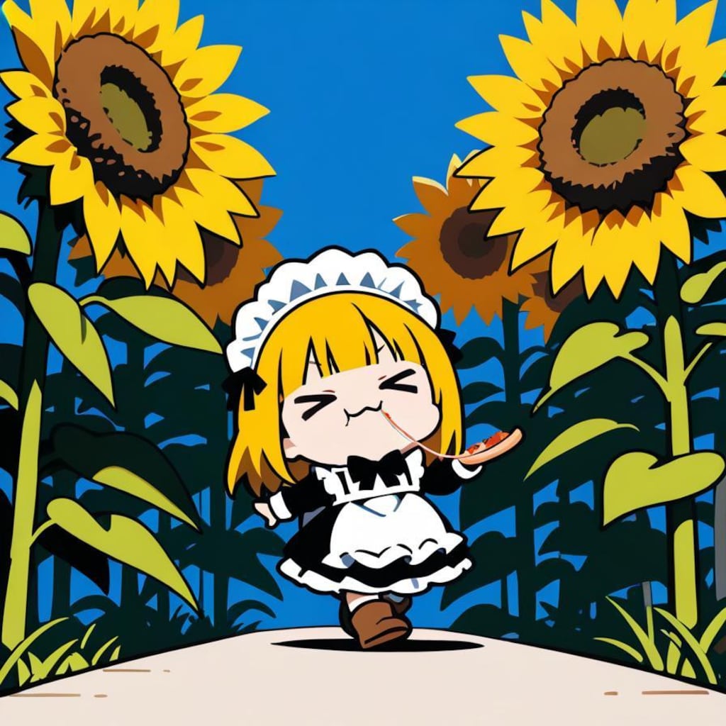 おピッツァと サンフラワーと メイドちゃん????