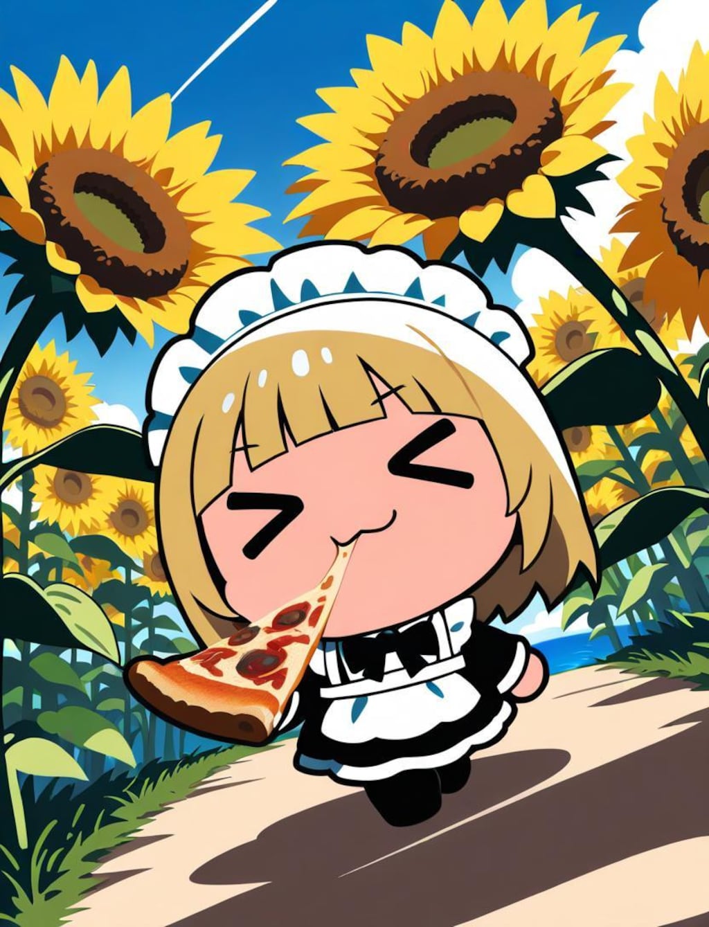 おピッツァと サンフラワーと メイドちゃん????