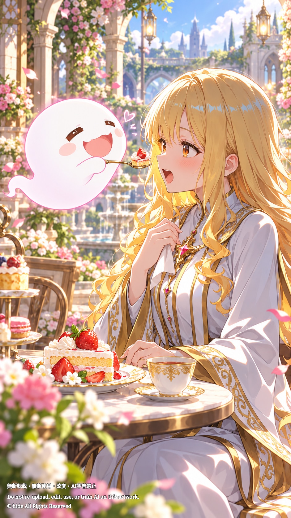 エリシアさんとおばけちゃん、庭カフェで休憩 | の人気AIイラスト・グラビア