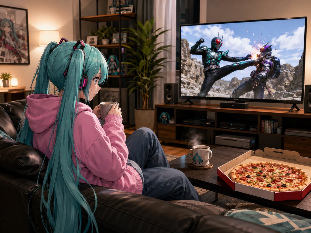 テレビを見ているミクさん