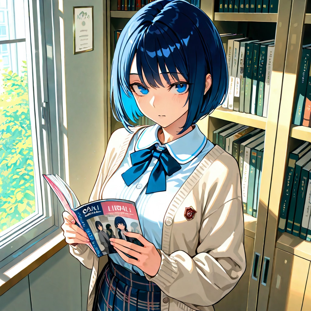 知的ボブカットの図書館スタイル