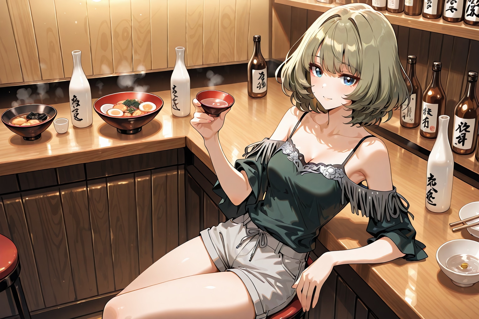 【居酒屋しんでれら】で、日本酒を嗜む高垣楓さん | の人気AIイラスト・グラビア