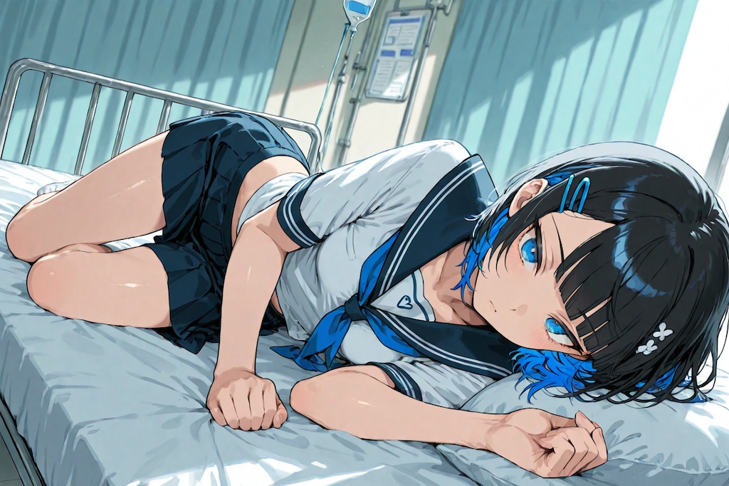 保健室でやすむ発熱少女