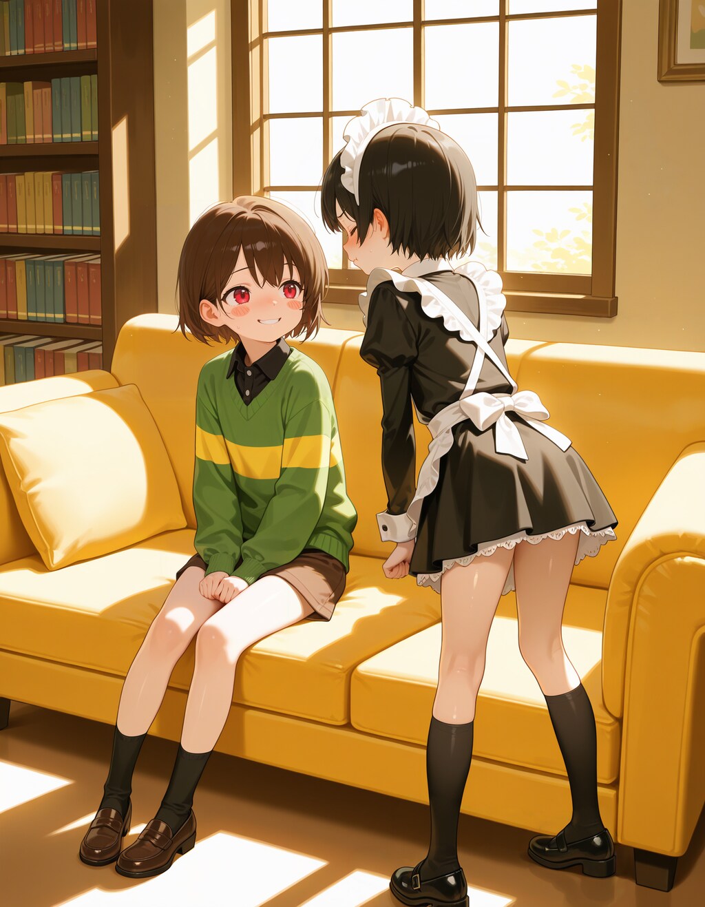 メイド服着せられたフリスクはキャラちゃんに抗議する