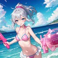 ピンクビキニで水鉄砲バトル。 4枚目