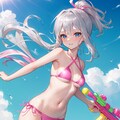 ピンクビキニで水鉄砲バトル。 3枚目
