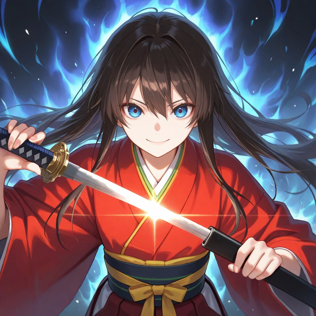 抜刀する着物嬢