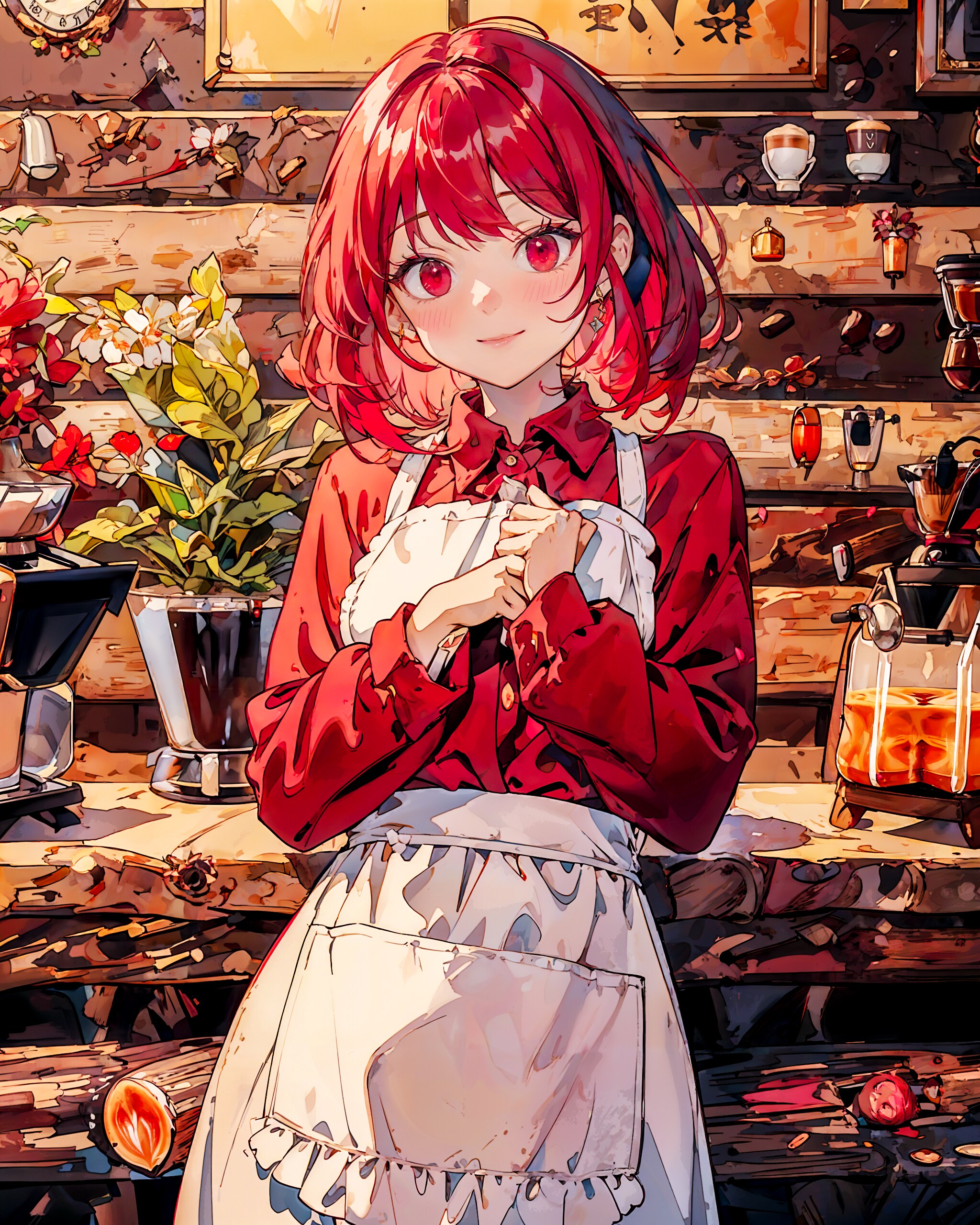 小さなカフェの赤い時間