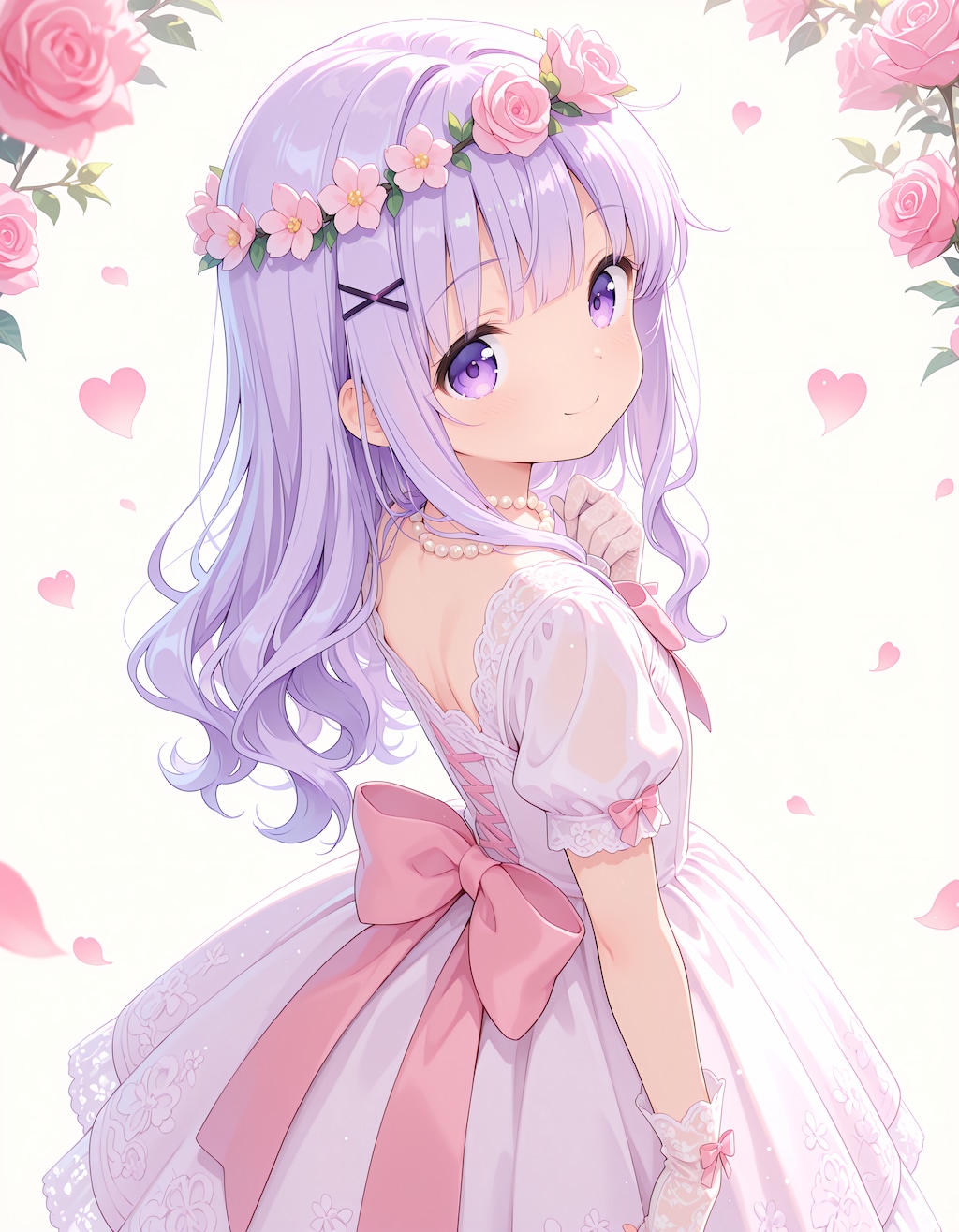 薔薇の花冠と舞い散るハートの祝福