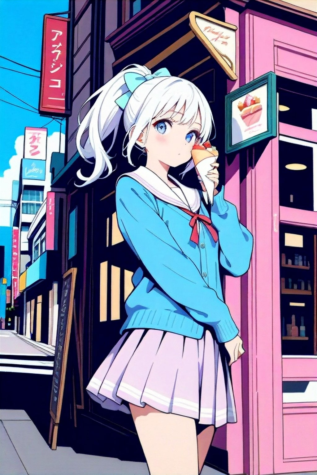 クレープを食べる白髪ちゃん