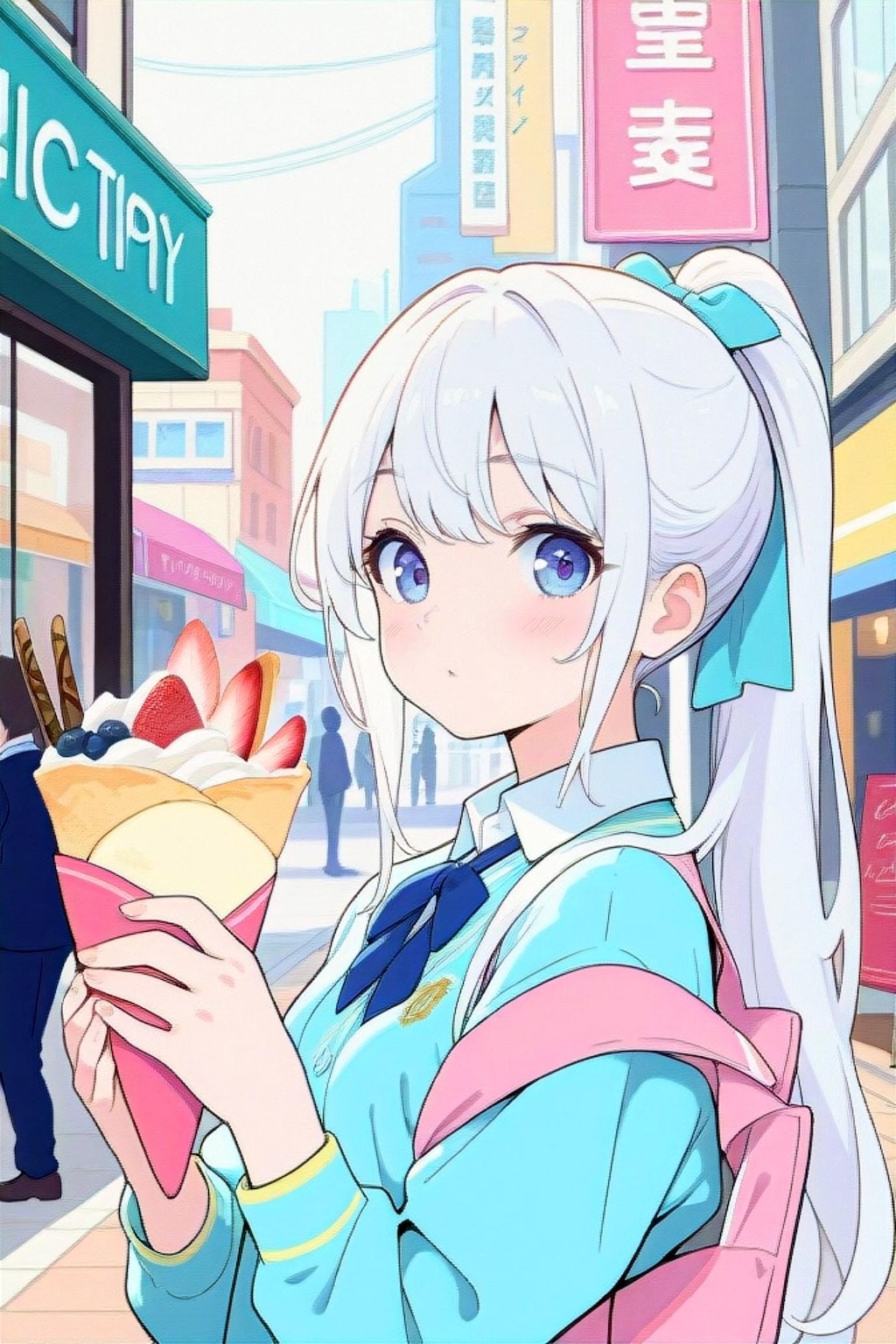 クレープを食べる白髪ちゃん