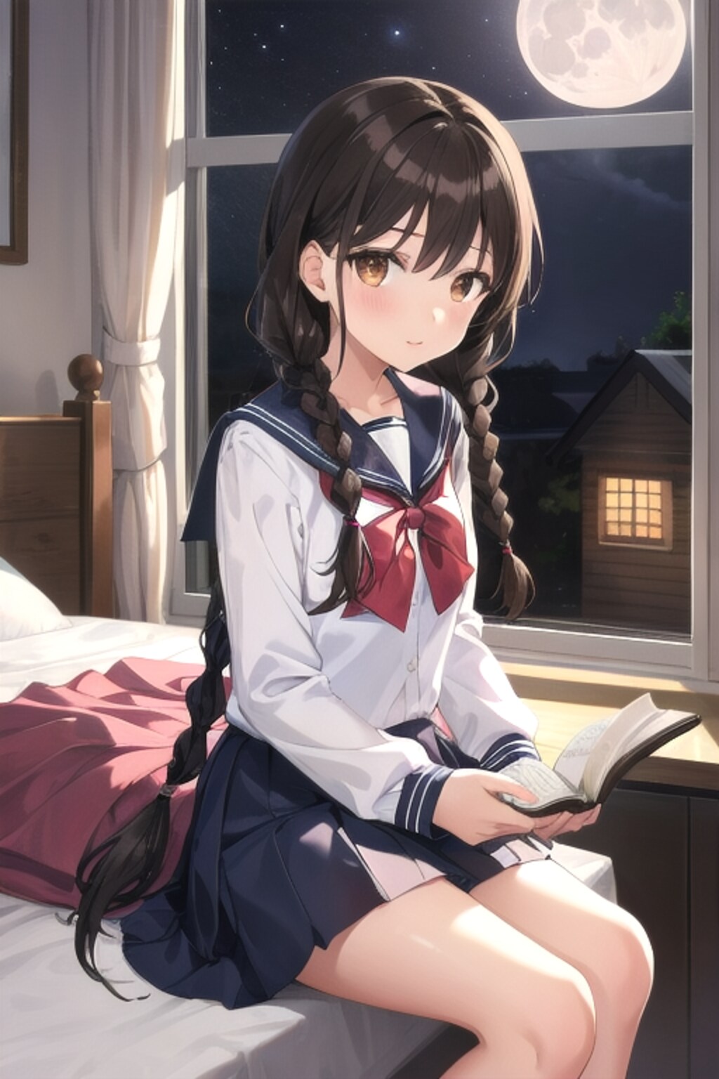 自分の部屋で本を読む女の子