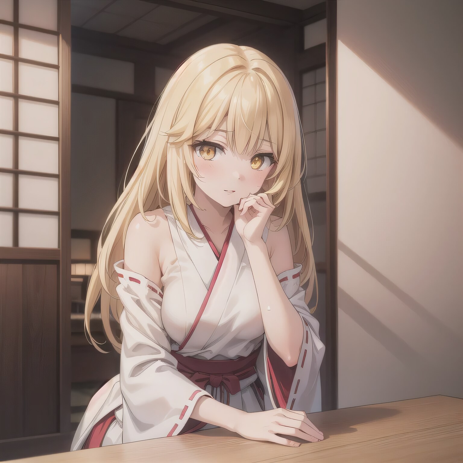 金髪ロングで巫女服の少女 | の人気AIイラスト・グラビア