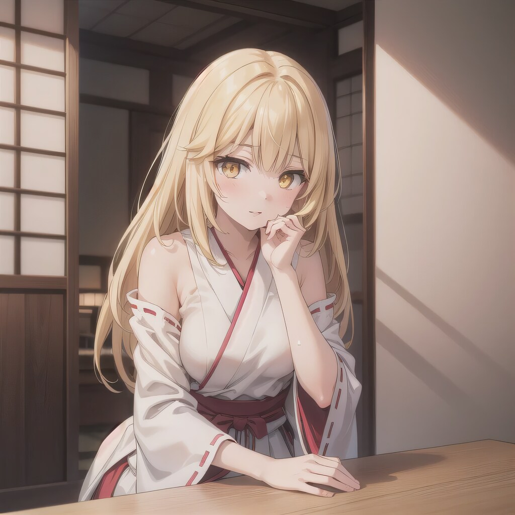 金髪ロングで巫女服の少女