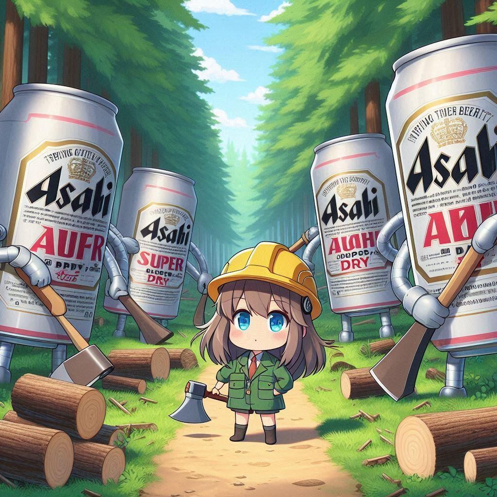 森を切り拓くビール缶達と小さな女の子