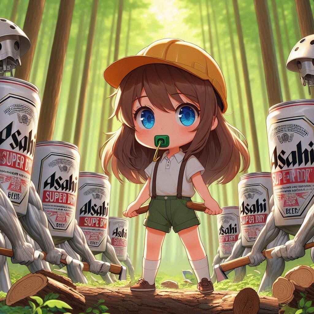 森を切り拓くビール缶達と小さな女の子