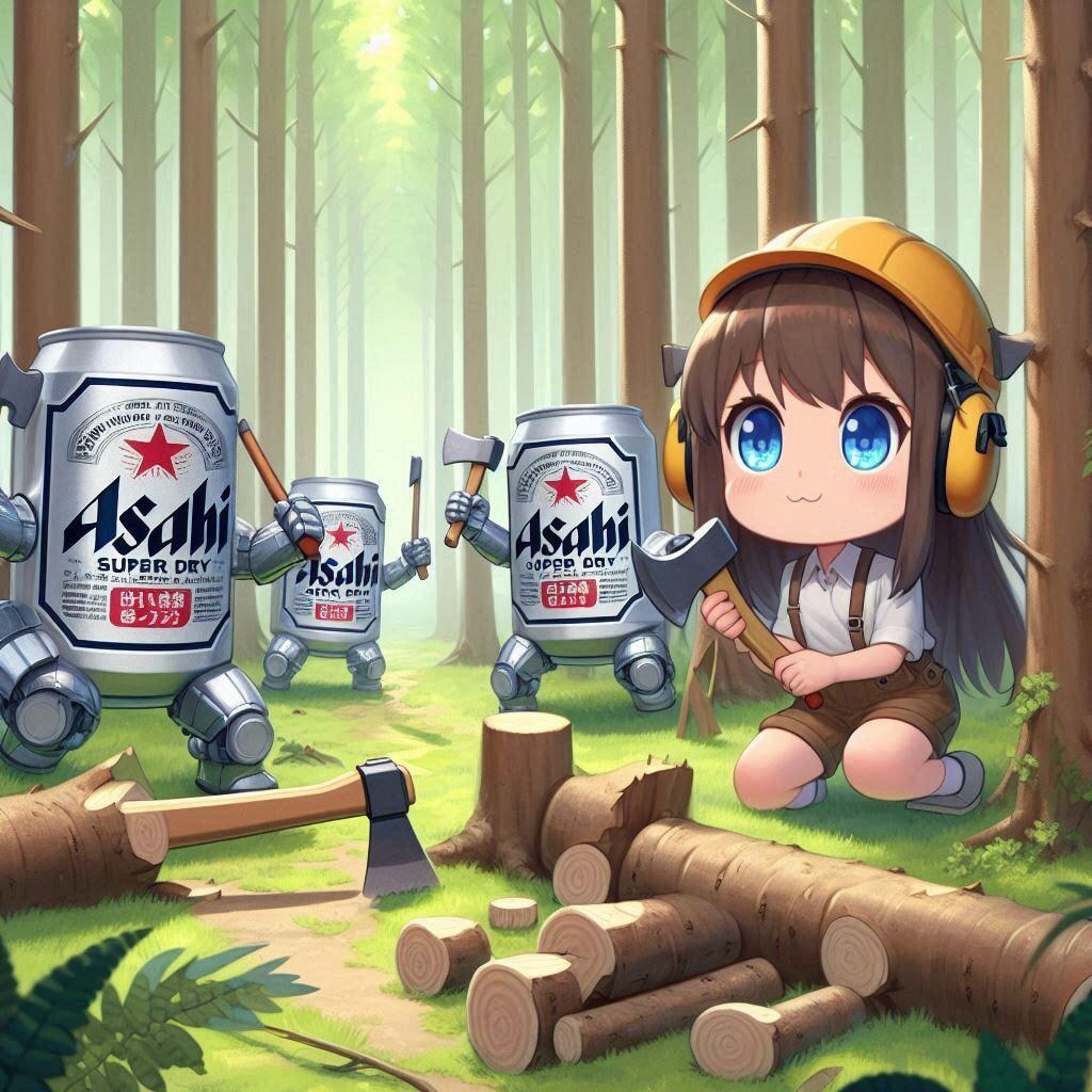 森を切り拓くビール缶達と小さな女の子