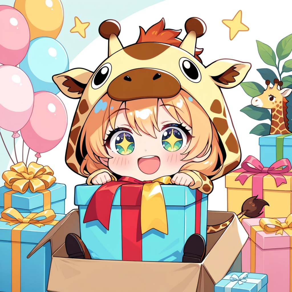 箱で遊ぶキリン着ぐるみちび子ちゃん | の人気AIイラスト・グラビア