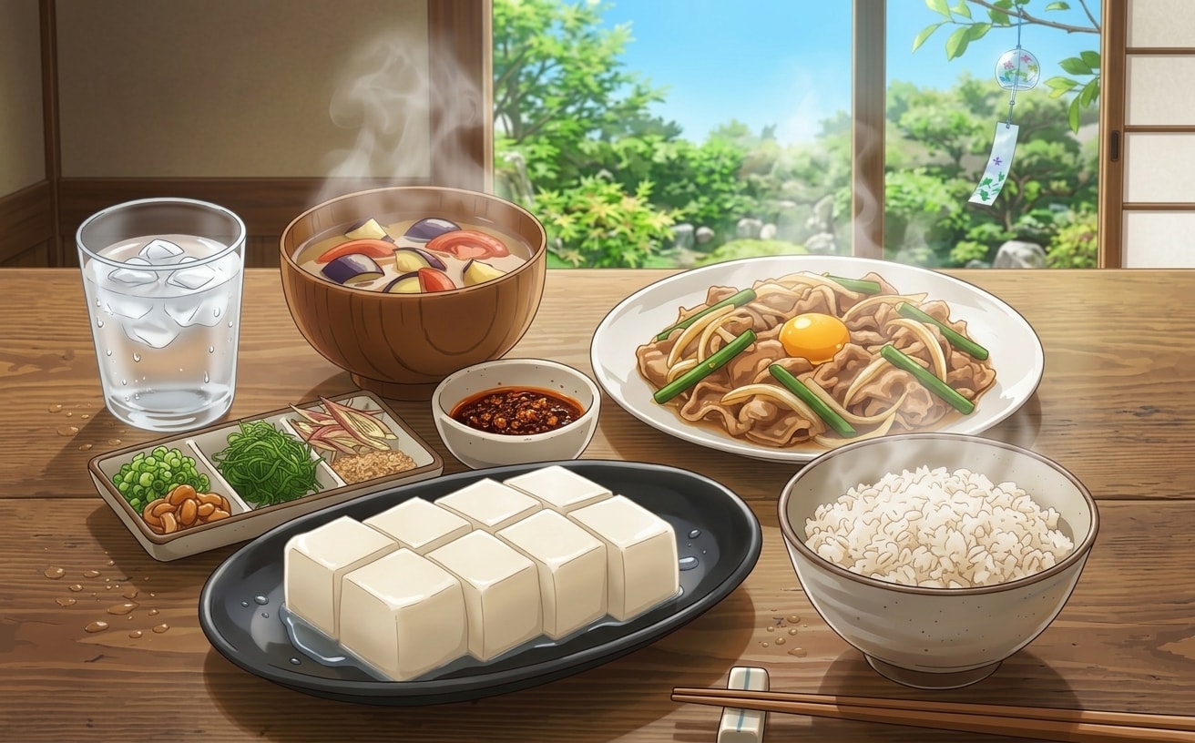 冷奴とスタミナ焼き定食 | の人気AIイラスト・グラビア