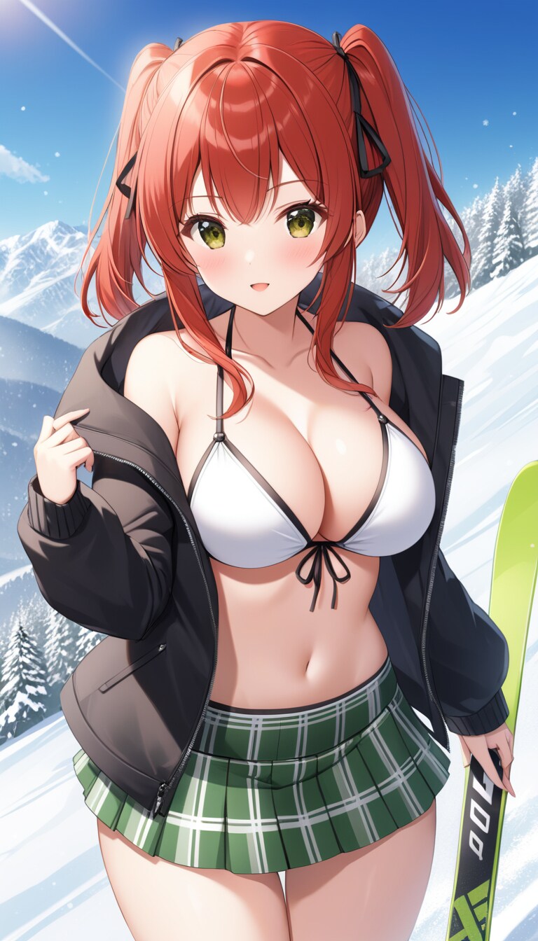制服風のビキニでスキー　千尋さん