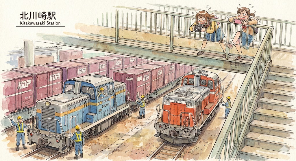 貨物駅と機関車。