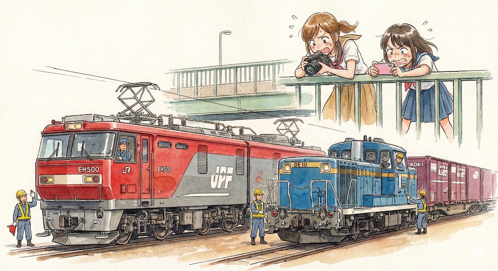 貨物駅と機関車。