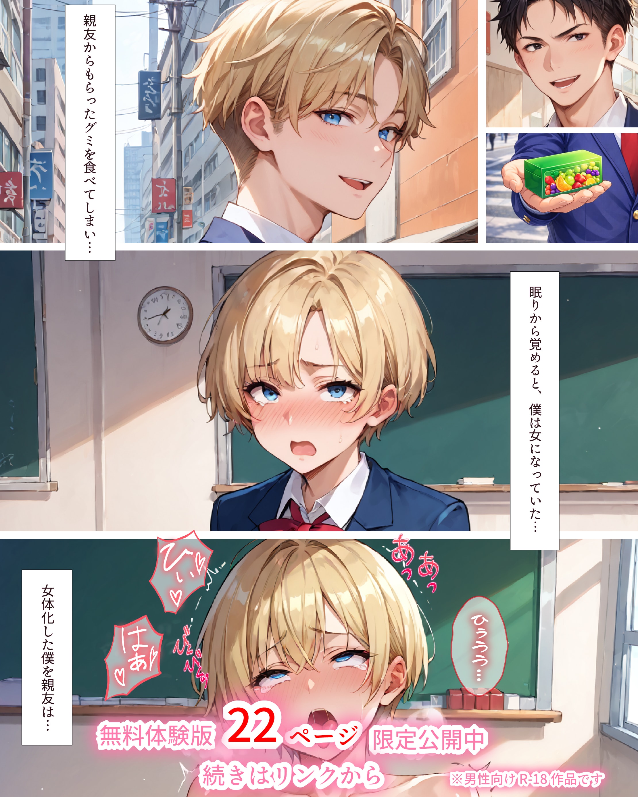 🍬PR🍬女体化グミで親友に●制連続絶頂中だし快楽●ちさせられる話