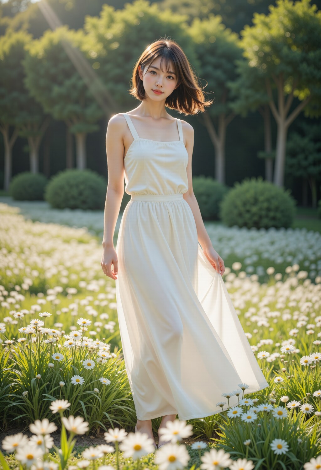 花畑のエプロンドレスの女性