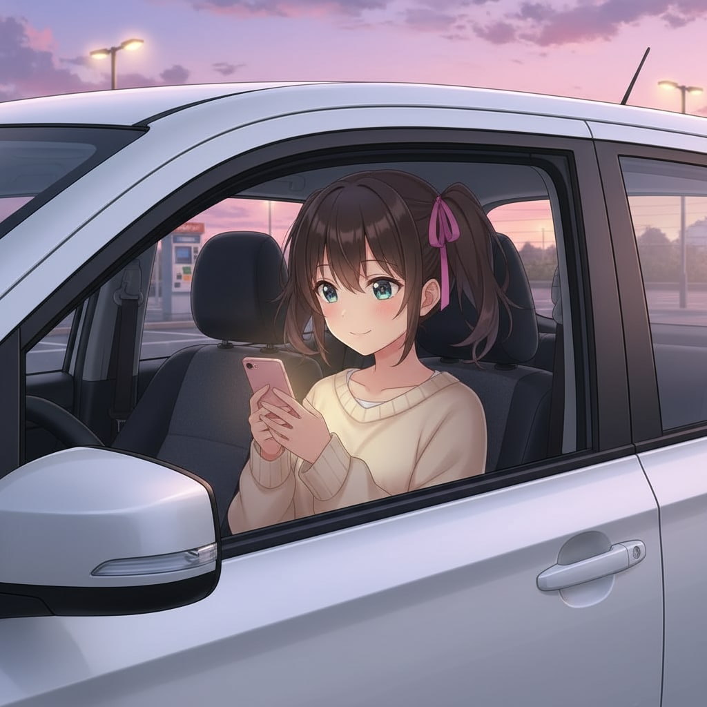 車内でスマホをポチポチ | の人気AIイラスト・グラビア