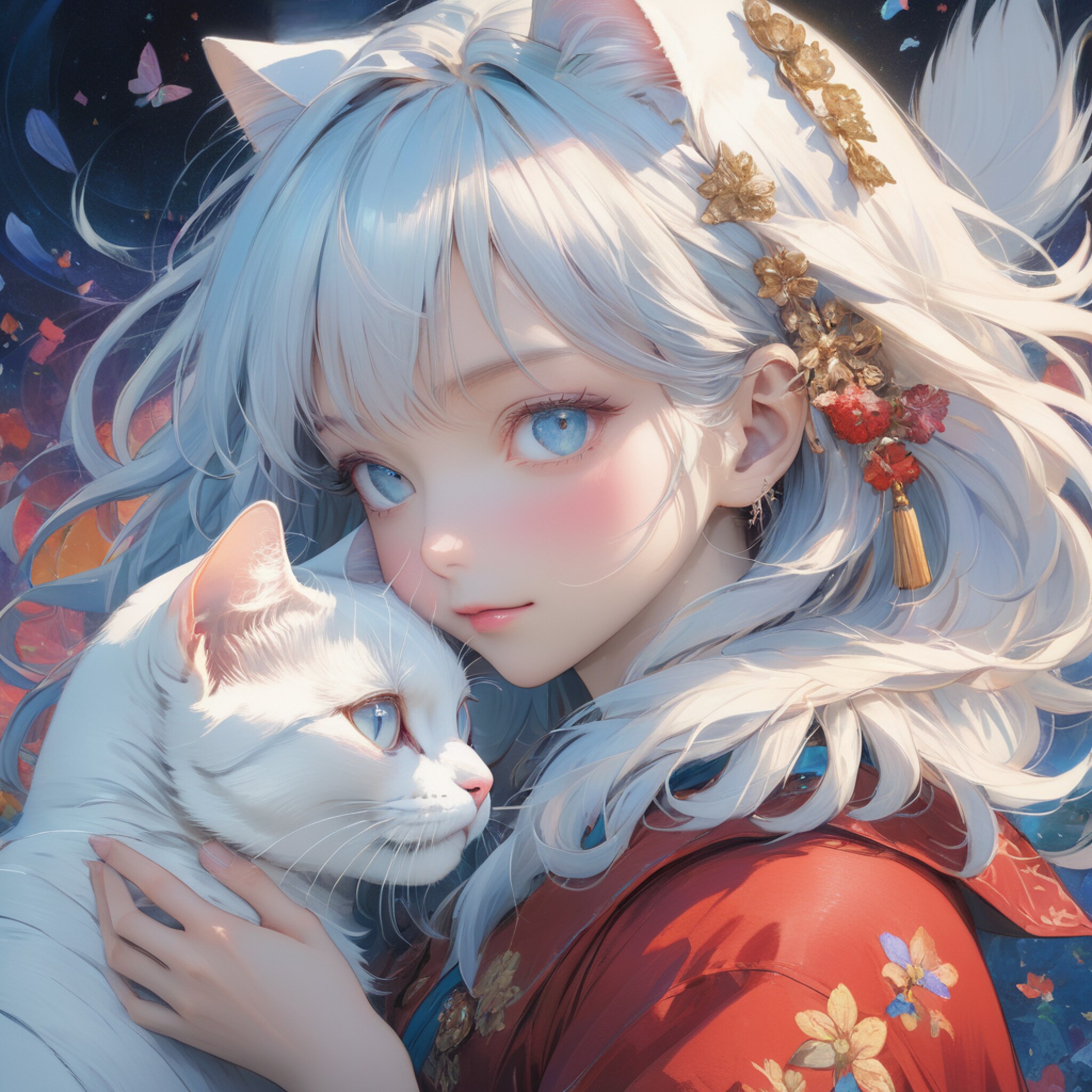 銀髪の猫耳美少女と白猫「しろちゃんずっと一緒だよ・・・」しろ「当たり前だにゃ」